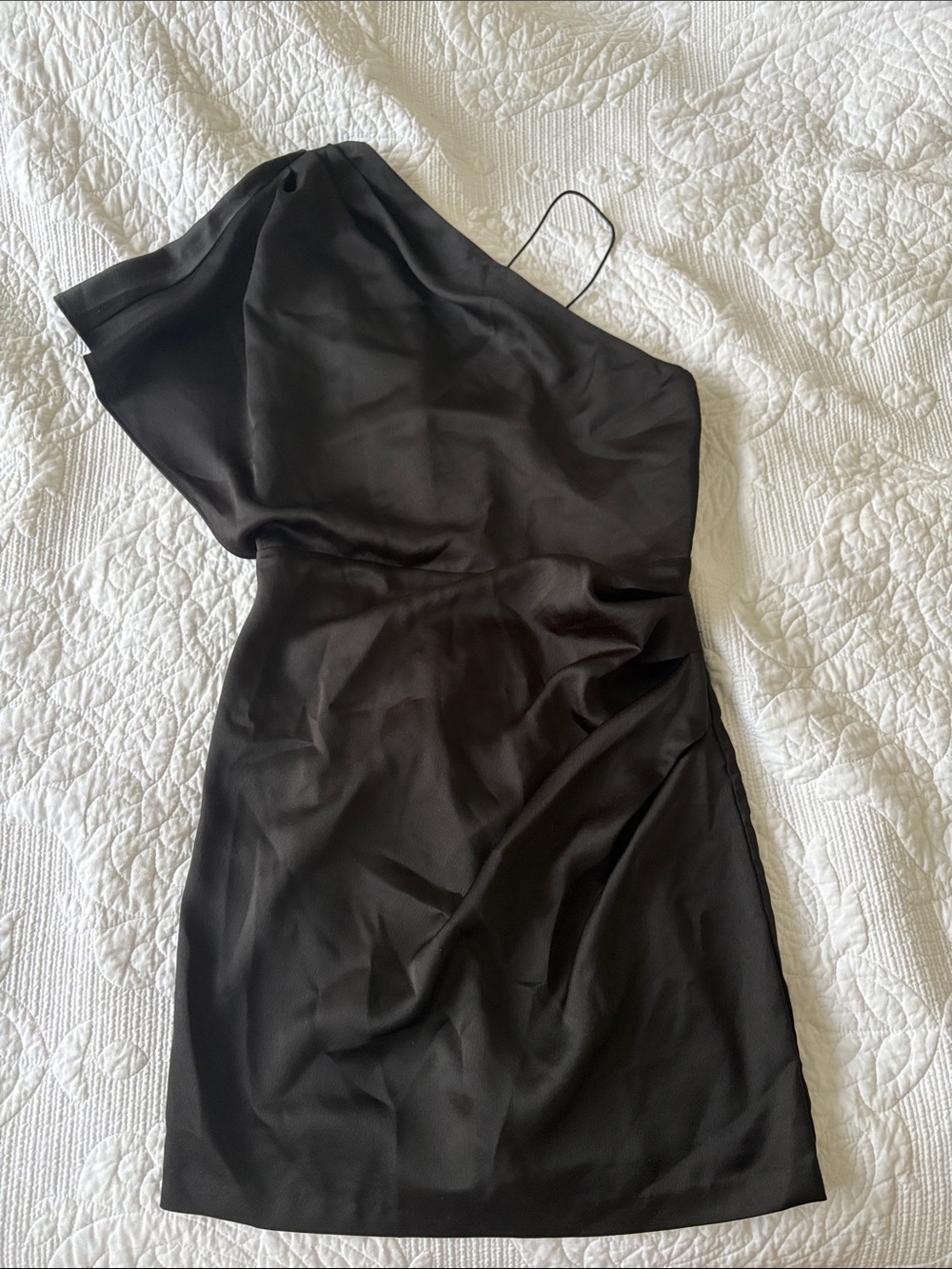 Dynamite One-Shoulder Black Satin Mini Dress